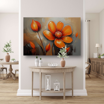 Oranje Bloem Impressie in Olieverf poster