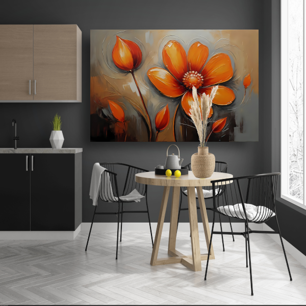 Oranje Bloem Impressie in Olieverf poster