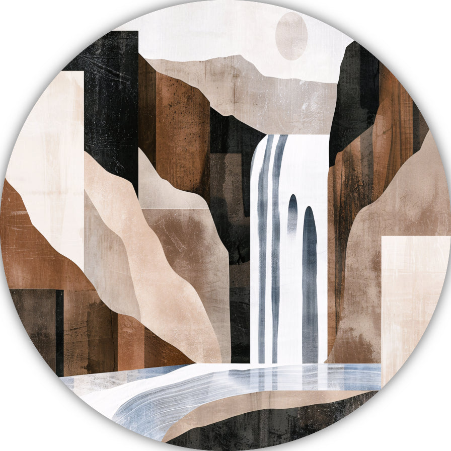 Minimalistische waterval in monochrome aardetinten forex muurcirkel