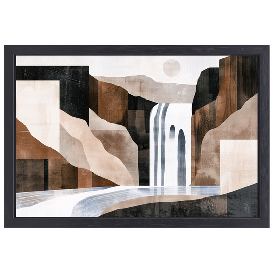 Minimalistische waterval in monochrome aardetinten canvas met baklijst