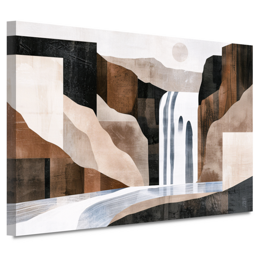 Minimalistische waterval in monochrome aardetinten canvas