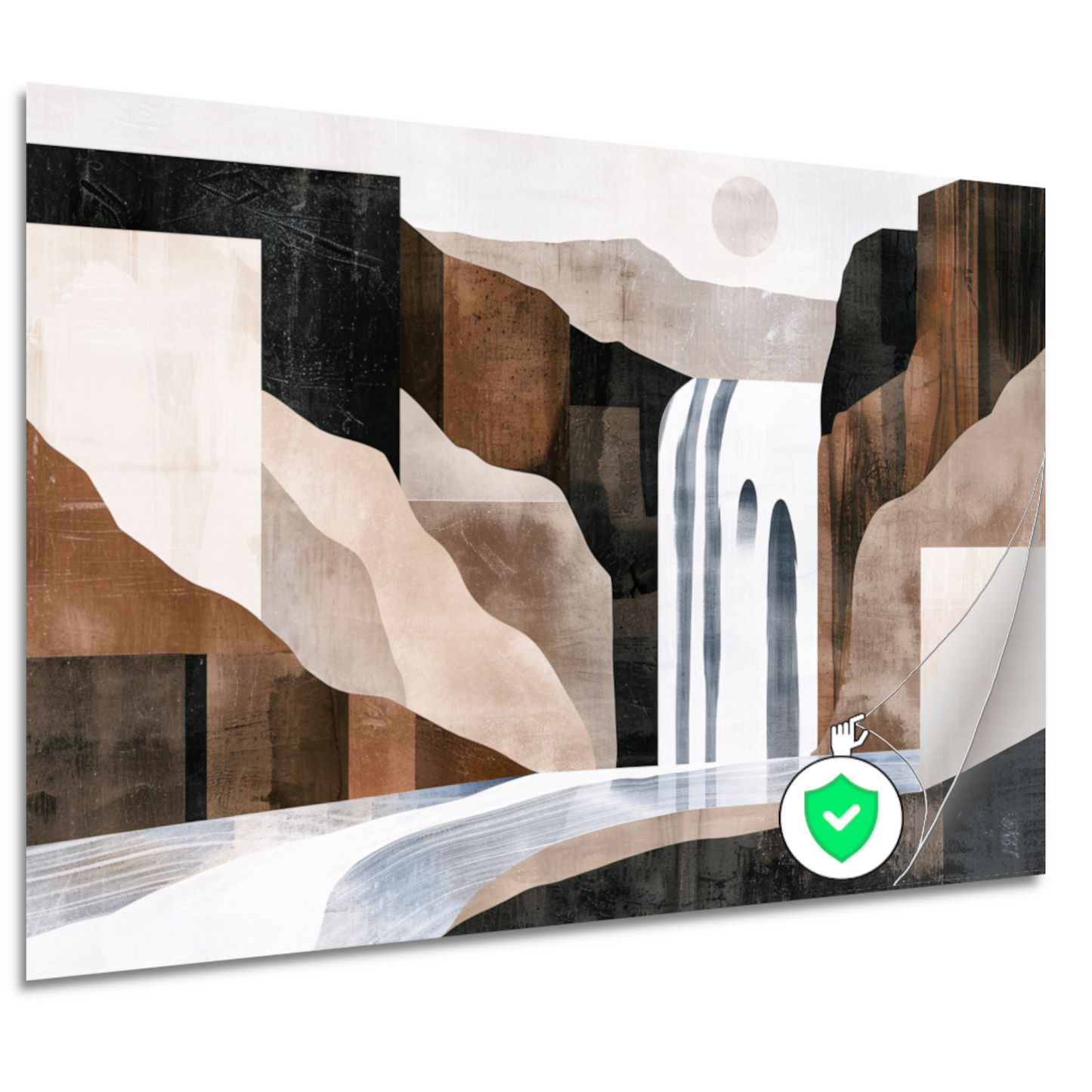 Minimalistische waterval in monochrome aardetinten poster