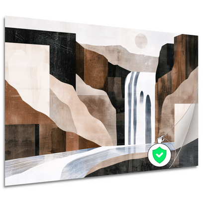 Minimalistische waterval in monochrome aardetinten poster