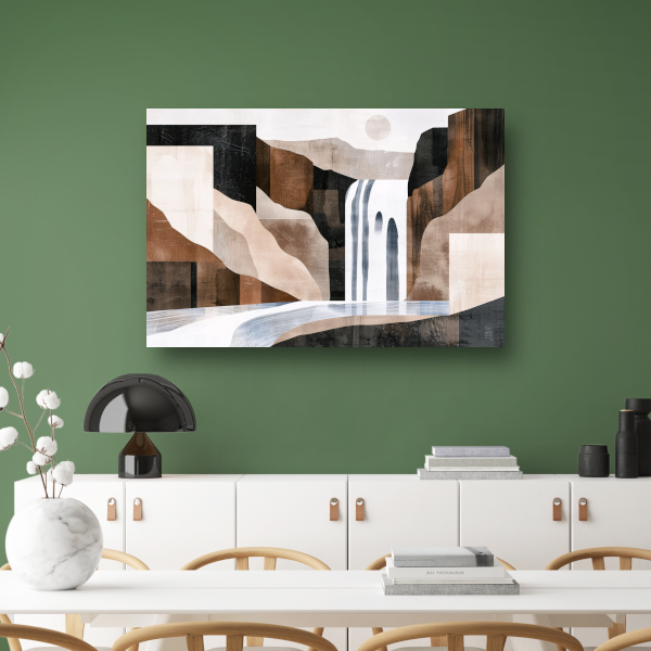 Minimalistische waterval in monochrome aardetinten canvas