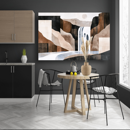 Minimalistische waterval in monochrome aardetinten canvas