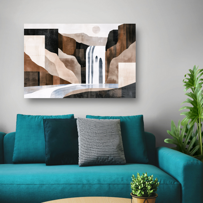 Minimalistische waterval in monochrome aardetinten canvas
