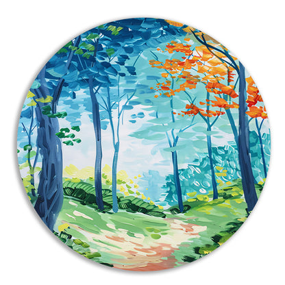 Kleurrijk abstract schilderij van een boslandschap forex muurcirkel