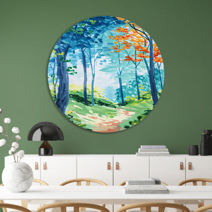 Kleurrijk abstract schilderij van een boslandschap forex muurcirkel