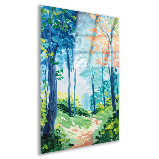 Kleurrijk abstract schilderij van een boslandschap acrylglas