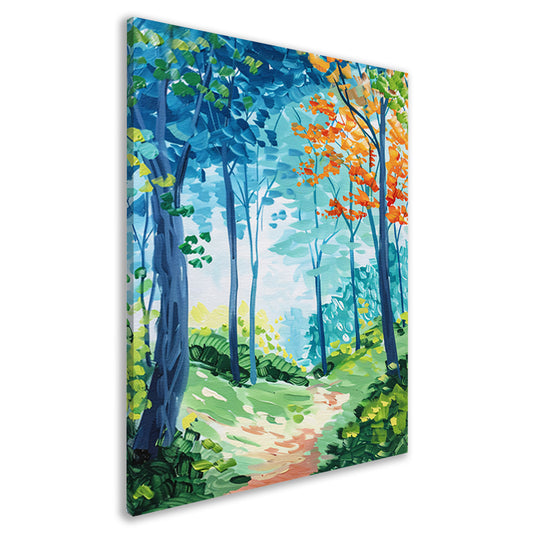 Kleurrijk abstract schilderij van een boslandschap canvas