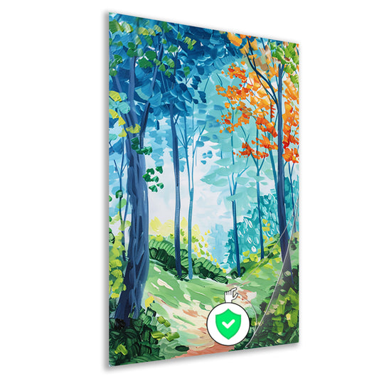 Kleurrijk abstract schilderij van een boslandschap poster