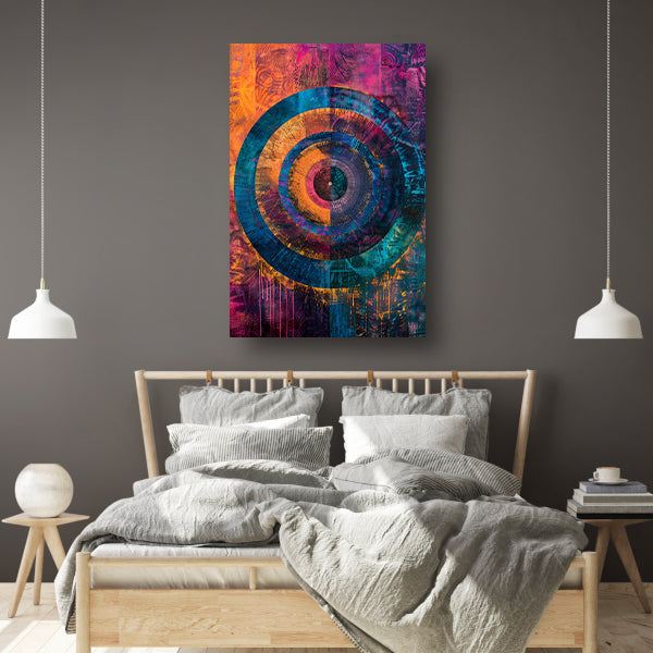Abstract Kleurrijk Cirkel  canvas met baklijst