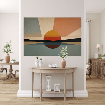 Zonsondergang bauhaus stijl canvas met baklijst