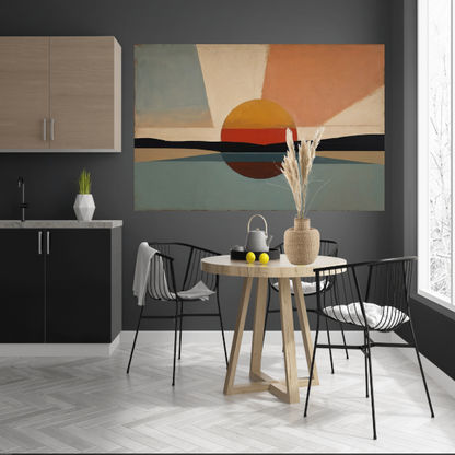Zonsondergang bauhaus stijl canvas met baklijst