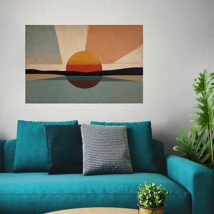 Zonsondergang bauhaus stijl canvas met baklijst