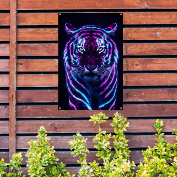 Futuristische tijger met bioluminescente kleuren tuinposter