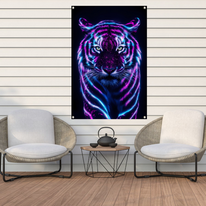 Futuristische tijger met bioluminescente kleuren tuinposter