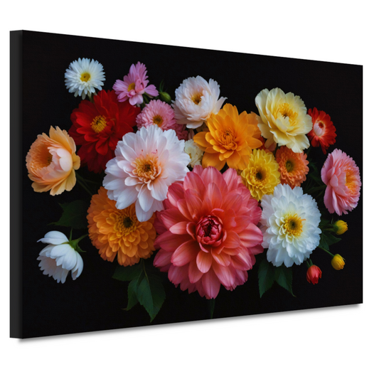 Diverse Kleurrijke Bloemen op Donkere Achtergrond canvas