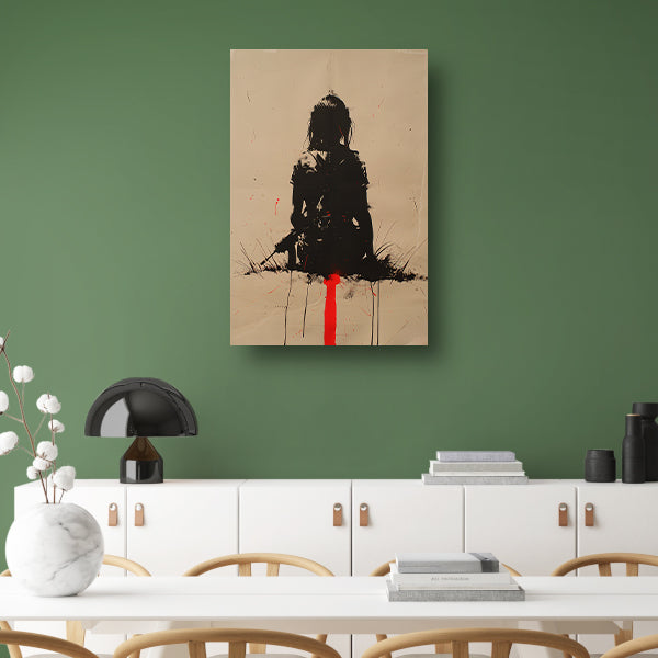 Eenzame vrouwelijke krijger in desolate omgeving canvas met baklijst