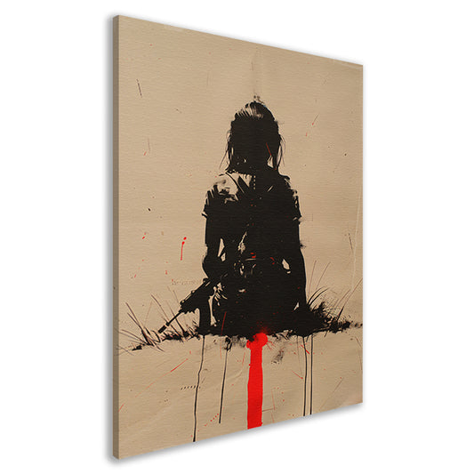Eenzame vrouwelijke krijger in desolate omgeving canvas
