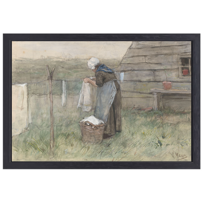 Vrouw bij een waslijn - Anton Mauve canvas met baklijst
