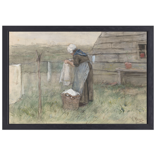 Vrouw bij een waslijn - Anton Mauve canvas met baklijst