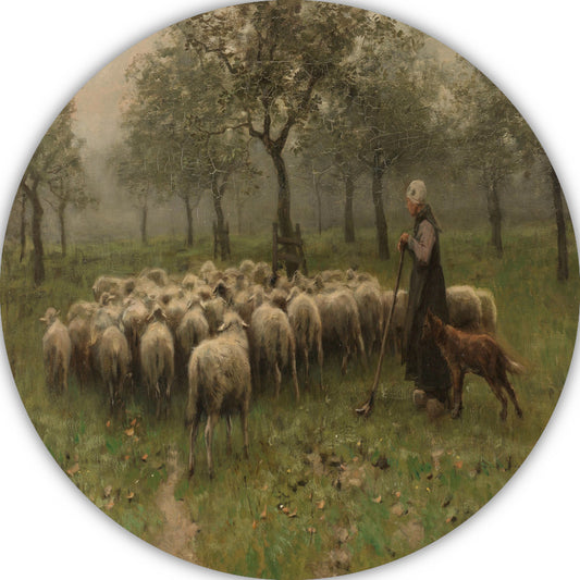 Herderin met kudde schapen - Anton Mauve aluminium muurcirkel