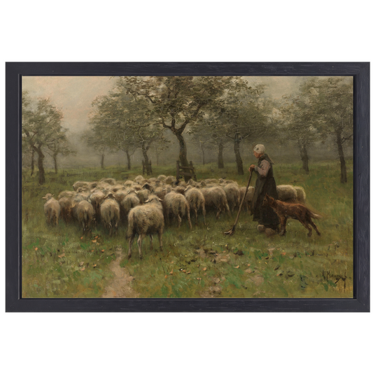 Herderin met kudde schapen - Anton Mauve canvas met baklijst