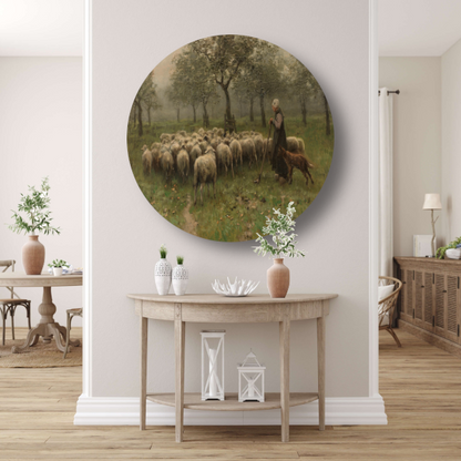 Herderin met kudde schapen - Anton Mauve aluminium muurcirkel