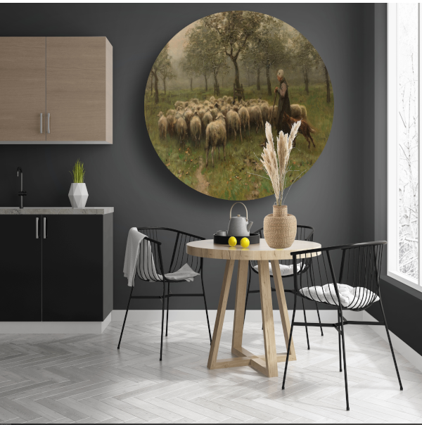 Herderin met kudde schapen - Anton Mauve aluminium muurcirkel