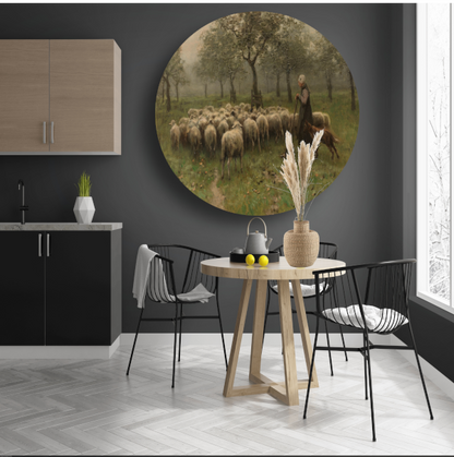 Herderin met kudde schapen - Anton Mauve aluminium muurcirkel