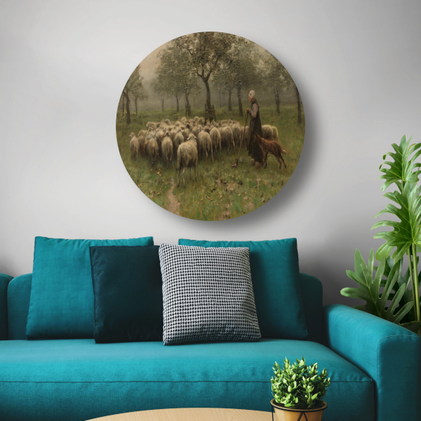Herderin met kudde schapen - Anton Mauve aluminium muurcirkel