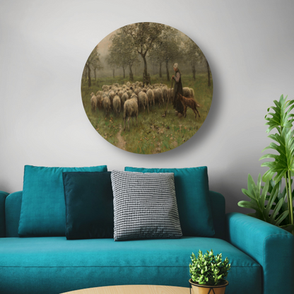 Herderin met kudde schapen - Anton Mauve aluminium muurcirkel