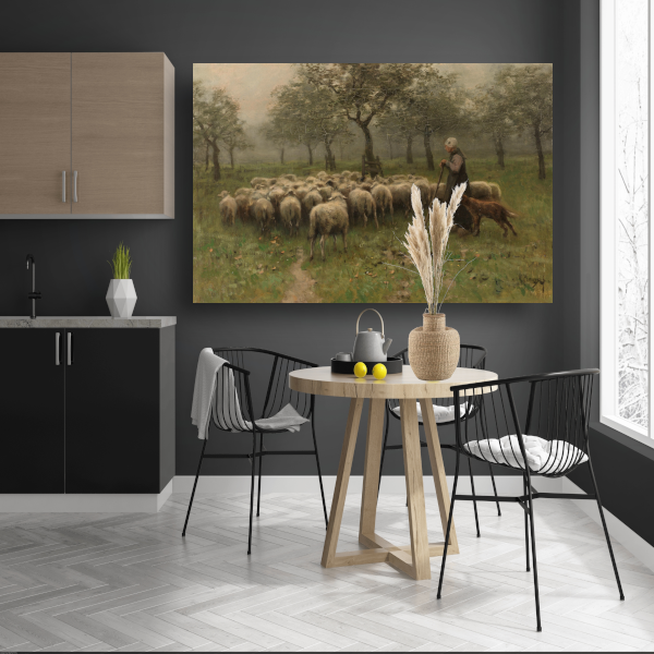 Herderin met kudde schapen - Anton Mauve poster