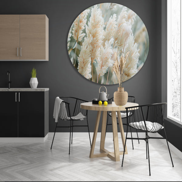 Zachte pluimen in een serene omgeving aluminium muurcirkel