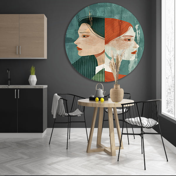 Artistieke moderne portretten van een stel aluminium muurcirkel