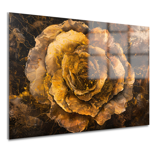 Gouden en Zwarte Abstracte Roos op Schilderij acrylglas