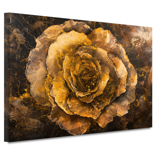 Gouden en Zwarte Abstracte Roos op Schilderij canvas