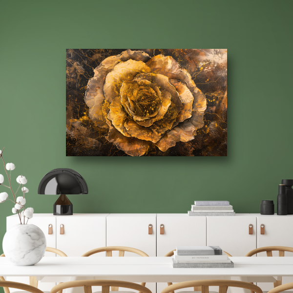 Gouden en Zwarte Abstracte Roos op Schilderij canvas