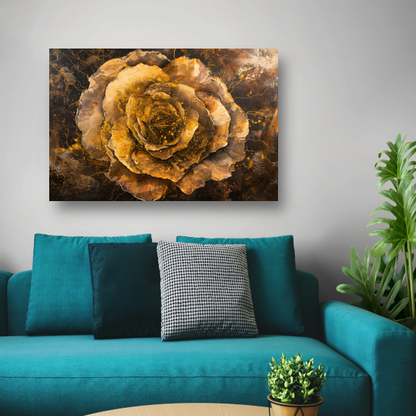 Gouden en Zwarte Abstracte Roos op Schilderij canvas