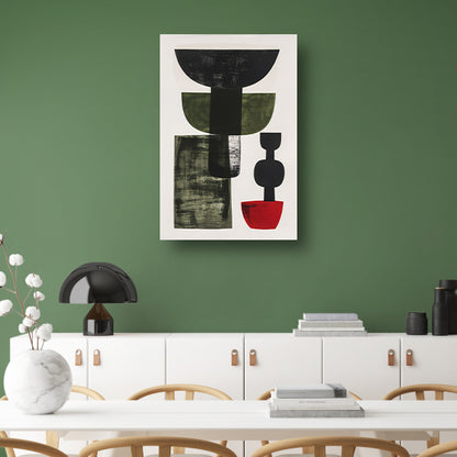 Abstract Vormen in Zwart, Wit, Groen en Rood canvas