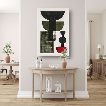 Abstract Vormen in Zwart, Wit, Groen en Rood canvas