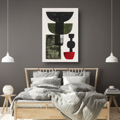 Abstract Vormen in Zwart, Wit, Groen en Rood canvas