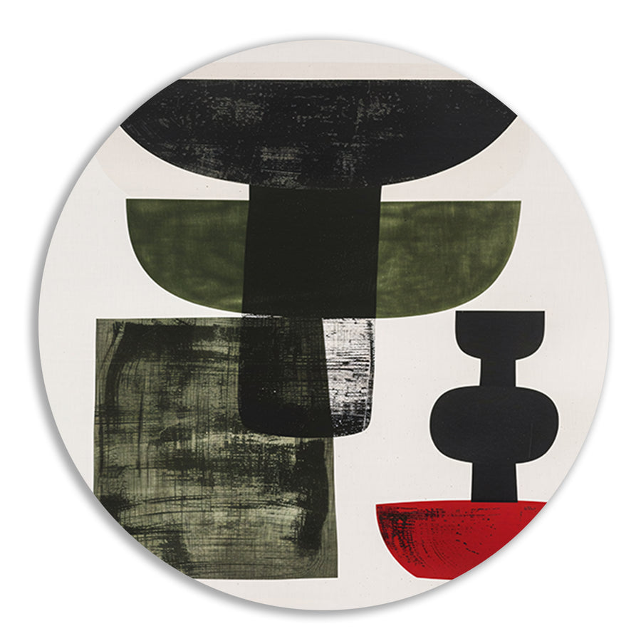 Abstract Vormen in Zwart, Wit, Groen en Rood aluminium muurcirkel