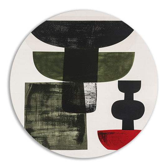 Abstract Vormen in Zwart, Wit, Groen en Rood forex muurcirkel