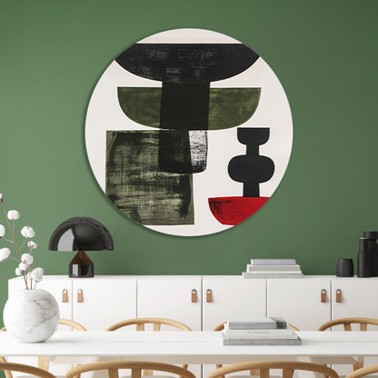 Abstract Vormen in Zwart, Wit, Groen en Rood forex muurcirkel