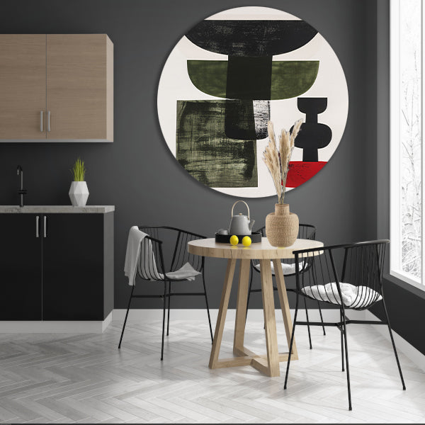 Abstract Vormen in Zwart, Wit, Groen en Rood forex muurcirkel