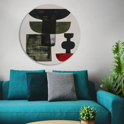 Abstract Vormen in Zwart, Wit, Groen en Rood forex muurcirkel