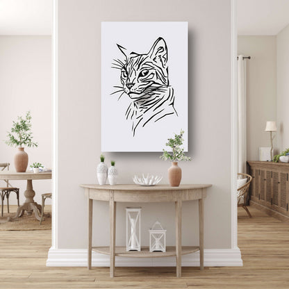 Minimalistische zwart-witte kat illustratie canvas