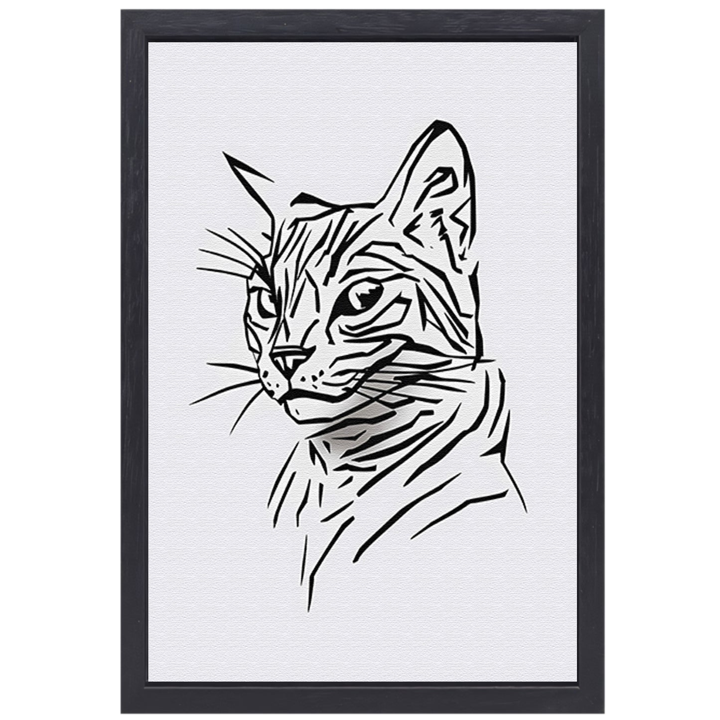 Minimalistische zwart-witte kat illustratie canvas met baklijst